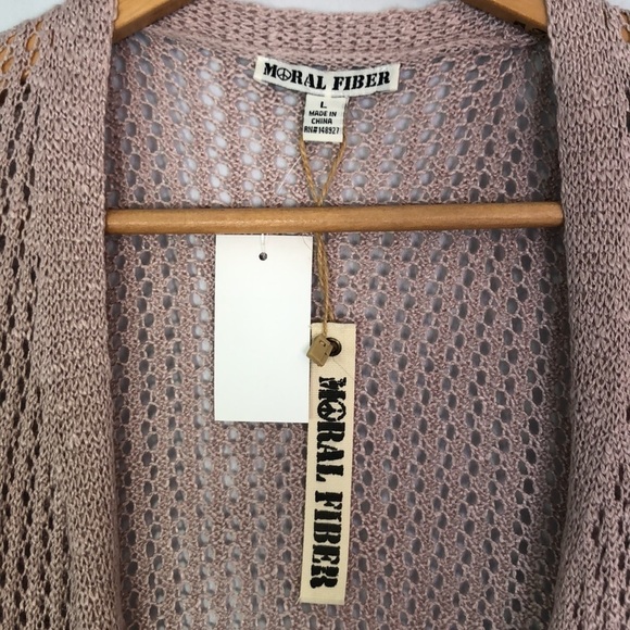 Moral Fiber Crochet Knit Open Front Cardigan Bohemian Size L Mauve Lightweight - Picture 9 of 12